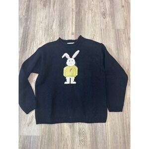 Marisa Christina Bunny Rabbit Intarsia Knit Sweater Navy Blue Women's Size Large